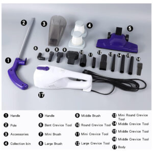 Aspirador de Pó com Fio Intercleaner Potência de Sucção de 15 KPa, 400 W, 12 em 1, Leve e Sem Saco, Portátil, Ultrassilencioso para Pisos 120 cm.