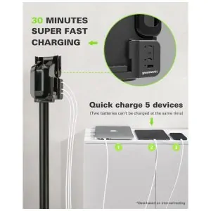 Aspirador de Pó Multifuncional sem Fio com Acessórios, Farol de LED e Carregador USB Ideal para Pets, 170W, 110v, GREENWORKS SVG24L410, Verde