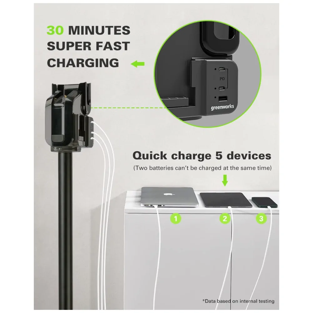 Aspirador de Pó Multifuncional sem Fio com Acessórios, Farol de LED e Carregador USB Ideal para Pets, 170W, 110v, GREENWORKS SVG24L410, Verde