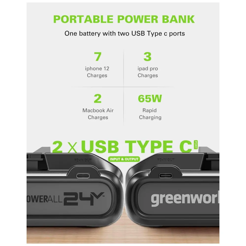 Aspirador de Pó Multifuncional sem Fio com Acessórios, Farol de LED e Carregador USB Ideal para Pets, 170W, 110v, GREENWORKS SVG24L410, Verde