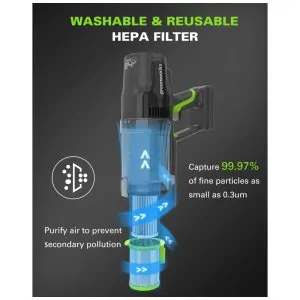 Aspirador de Pó Multifuncional sem Fio com Acessórios, Farol de LED e Carregador USB Ideal para Pets, 170W, 110v, GREENWORKS SVG24L410, Verde