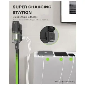 Aspirador de Pó Multifuncional sem Fio com Acessórios, Farol de LED e Carregador USB Ideal para Pets, 170W, 110v, GREENWORKS SVG24L410, Verde