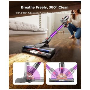 Aspirador de Pó Sem Fio Cuzmok 550W Alta Potência com Filtro HEPA, 50min de Autonomia, Leve e Sem Embaraços, Bateria Destacável para Limpeza de Pêlo