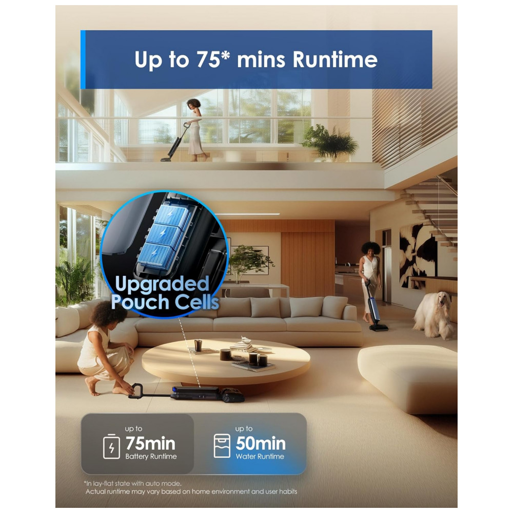 Aspirador de Pó Tineco Floor One S9 Artist Pro Wet Dry, 22kPa de Sucção, Design Anti Emaranhado, Autolimpeza Flashdry , Até 75 Min de Autonomia