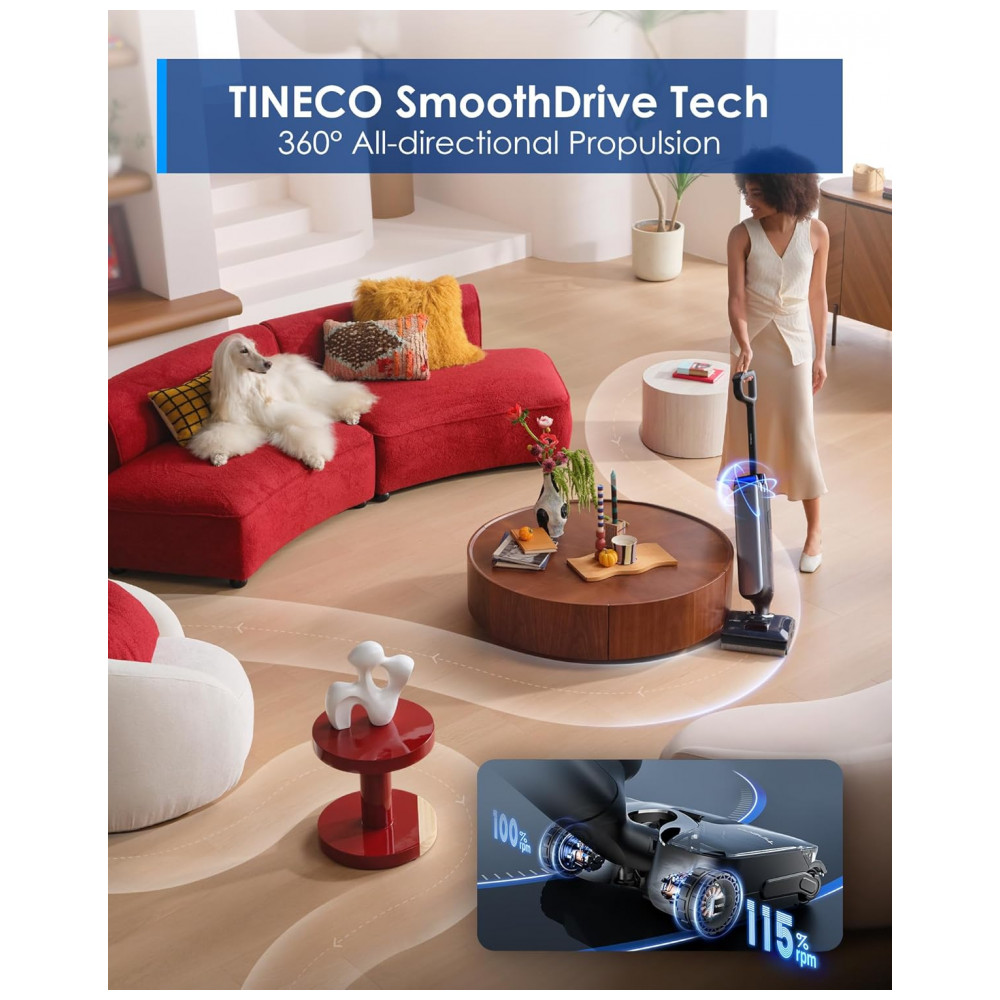 Aspirador de Pó Tineco Floor One S9 Artist Pro Wet Dry, 22kPa de Sucção, Design Anti Emaranhado, Autolimpeza Flashdry , Até 75 Min de Autonomia