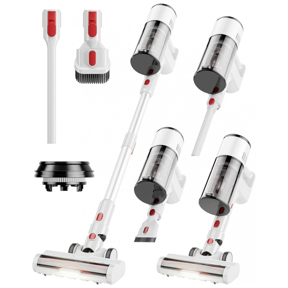 Aspirador de Pó Sem Fio 550W 45 KPa para Pelos de Animais, Tapetes e Pisos de Madeira 60 Min de Autonomia, Filtro HEPA, Leve e Recarregável Branco