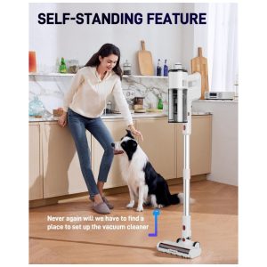 Aspirador de Pó Sem Fio 550W 45 KPa para Pelos de Animais, Tapetes e Pisos de Madeira 60 Min de Autonomia, Filtro HEPA, Leve e Recarregável Branco