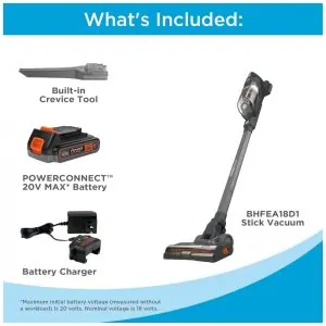 Aspirador de Pó Sem Fio BLACK DECKER POWERSERIES 20V MAX, Bastão Recarregável com Luzes LED no Chão, Leve e Antiemaranhado