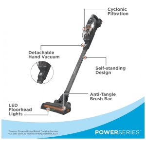 Aspirador de Pó Sem Fio BLACK DECKER POWERSERIES 20V MAX, Bastão Recarregável com Luzes LED no Chão, Leve e Antiemaranhado