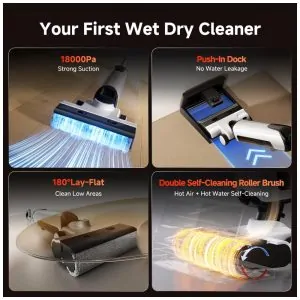 Aspirador de Pó e Água uwant D100 180LayFlat Mop Vacuum 18000Pa Limpeza Completa para Casas Impecáveis