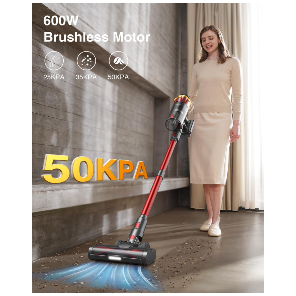 Aspirador de Pó Sem Fio MOHOMO Nova V5, 600W 50KPa 70Min de Limpeza Contínua, Filtro HEPA, Tela OLED Touch, Escova Anti Emaranhado, Ideal para Pisos e