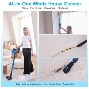 Aspirador de Pó Sem Fio 8 em 1 35kPa 60 Minutos Azul Aqua Potente para Casa, Pêlos de Animais, Carpetes e Pisos Duros