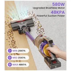 Aspirador de Pó NADALY sem Fio, Novo Modelo 2025 com 580W, 48KPA, 65 Minutos de Autonomia, Leve, Autônomo Ideal para Casa, pelos de Animais, Carpete