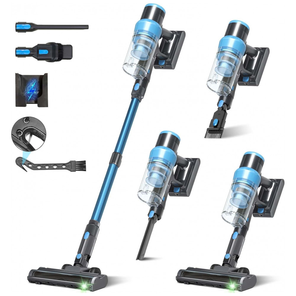 Aspirador de Pó Sem Fio PRAVOLE, 400W 45kPa 55min, 8 em 1 para Casa Recarregável para pelos de Animais Tapetes Pisos de Madeira 1,2L de Capacidade,
