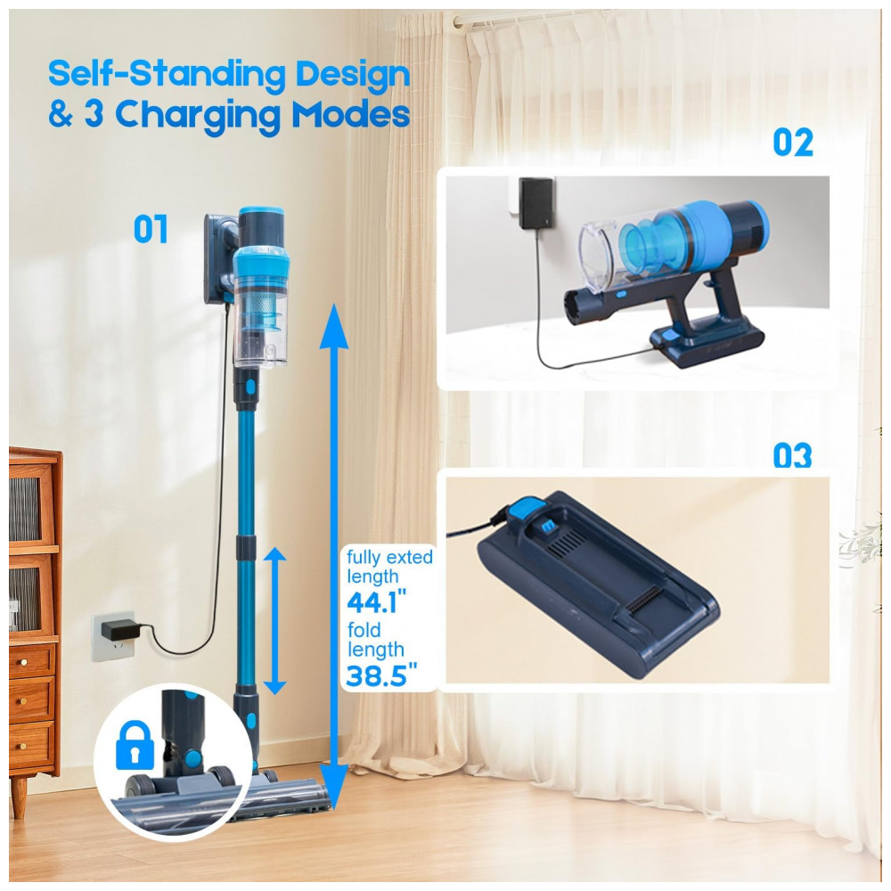 Aspirador de Pó Sem Fio PRAVOLE, 400W 45kPa 55min, 8 em 1 para Casa Recarregável para pelos de Animais Tapetes Pisos de Madeira 1,2L de Capacidade,