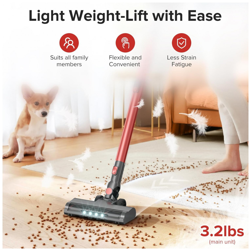 Aspirador de Pó Sem Fio com Suporte Autoportante, Aspiradores de Vara de 40KPA para Casa, Recarregável e Leve, Filtragem de 7 Camadas, HOUSBRUSH,