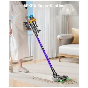 Aspirador de Pó Sem Fio, 600W 50KPA 70Min Aspirador Potente para Casa, Design Autônomo, Tela OLED Anti Emaranhados, Copo 1.8L, JRFYHFT,