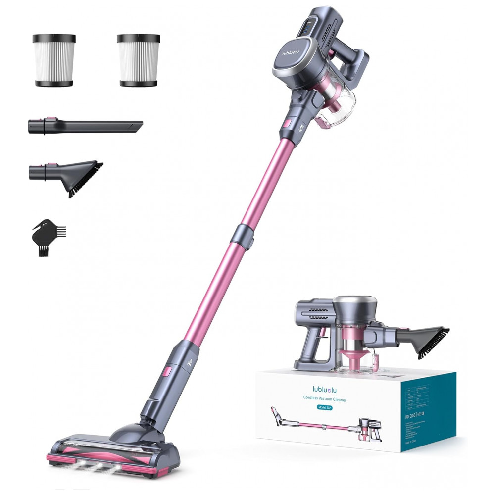 Aspirador Sem Fio Lubluelu GX 202CR US Rosa Brushless 235W 25kPa Autoestável 50 Minutos 25.9V.