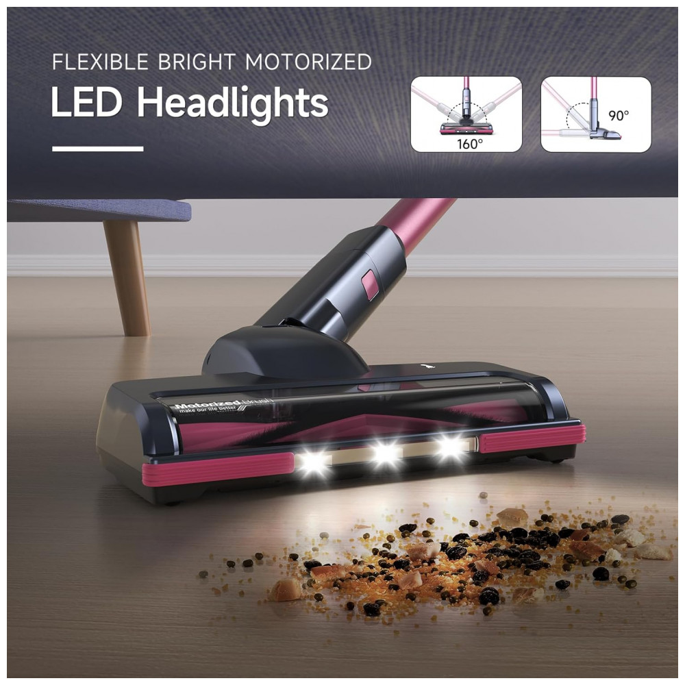 Aspirador Sem Fio Lubluelu GX 202CR US Rosa Brushless 235W 25kPa Autoestável 50 Minutos 25.9V.
