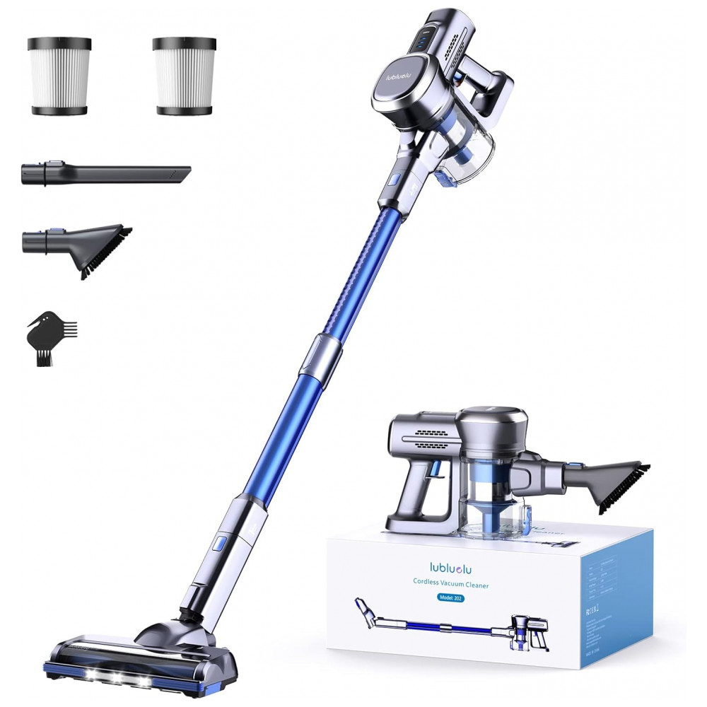 Aspirador Sem Fio Lubluelu VD 202B FR Azul Brushless 235W 25kPa Autoestável 50 Minutos 220V.