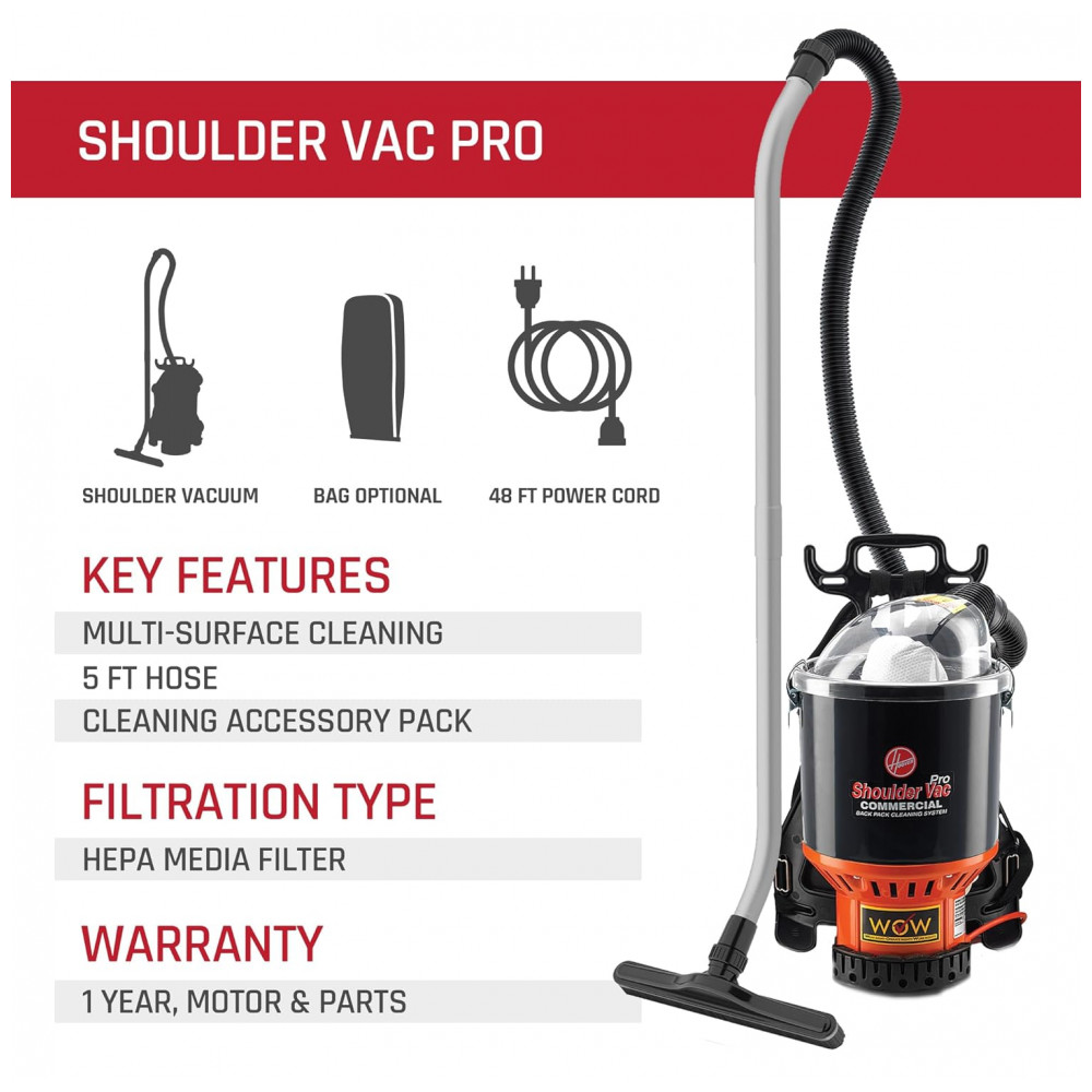 Aspirador de Pó, mochila, 5 litros, 1000 W, 110V, HOOVER C2401, Preto