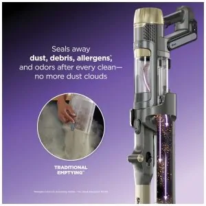 Aspirador Vertical Sem Fio Shark PowerDetect Pet Plus Clean Empty IP3253 Cinza Escuro Sucção Dupla Ação, Filtro HEPA,