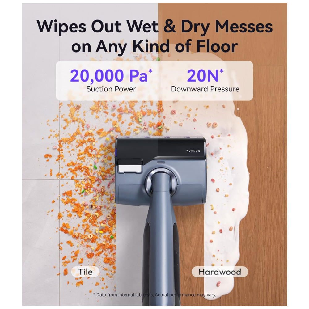Aspirador e Limpador Úmido Seco NARWAL S30 Pro Cinza Espacial 20000Pa Anti Emaranhado Auto Limpeza 90 C 21.6V