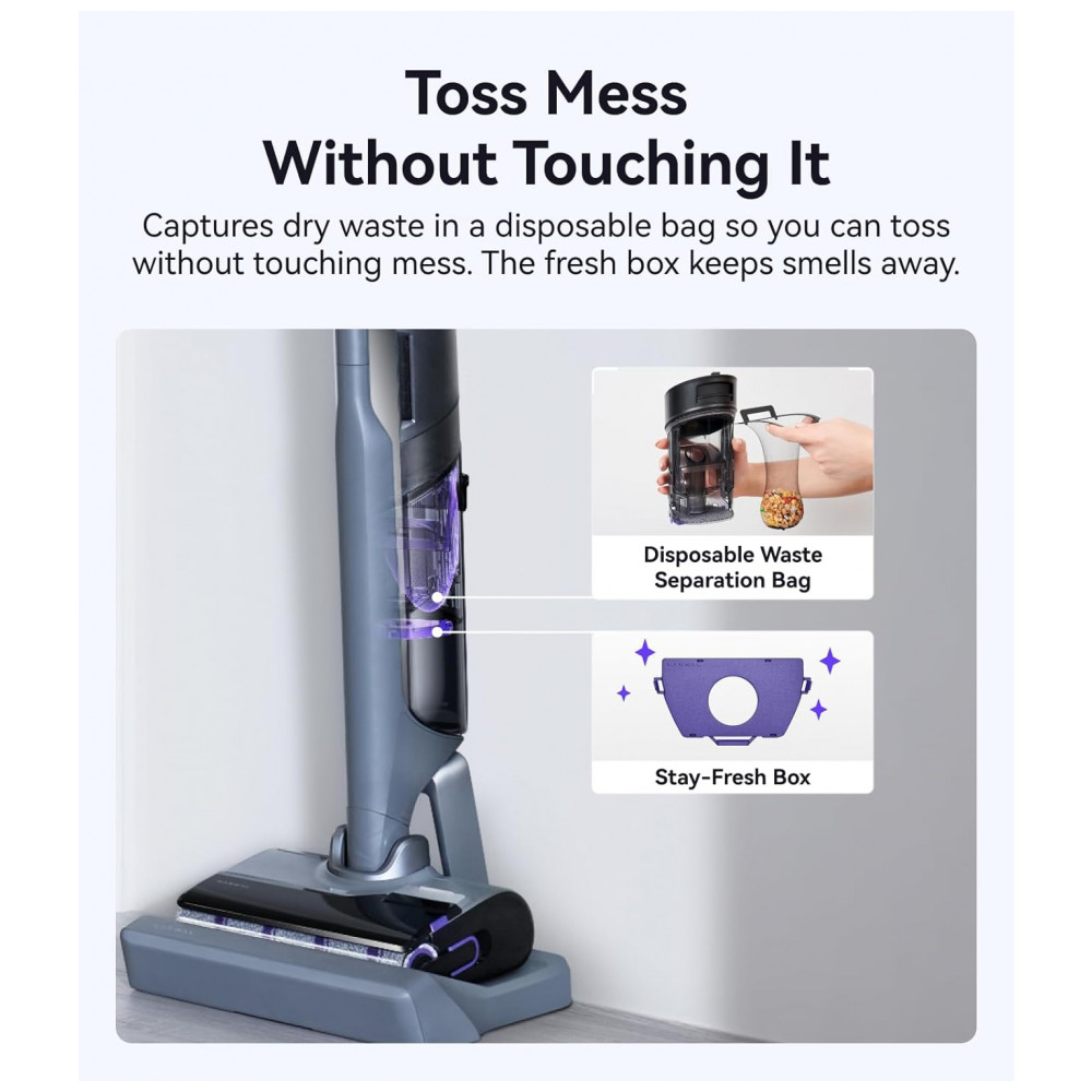 Aspirador e Limpador Úmido Seco NARWAL S30 Pro Cinza Espacial 20000Pa Anti Emaranhado Auto Limpeza 90 C 21.6V