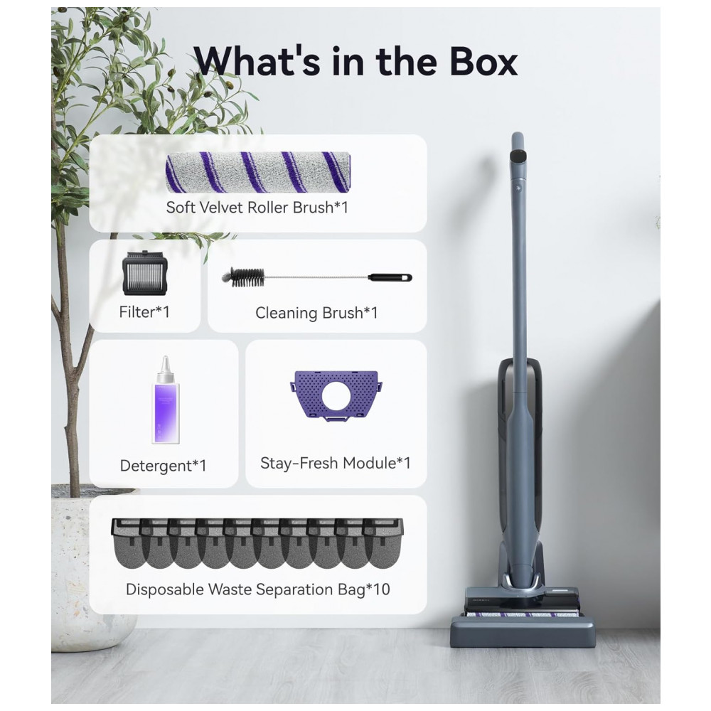 Aspirador e Limpador Úmido Seco NARWAL S30 Pro Cinza Espacial 20000Pa Anti Emaranhado Auto Limpeza 90 C 21.6V