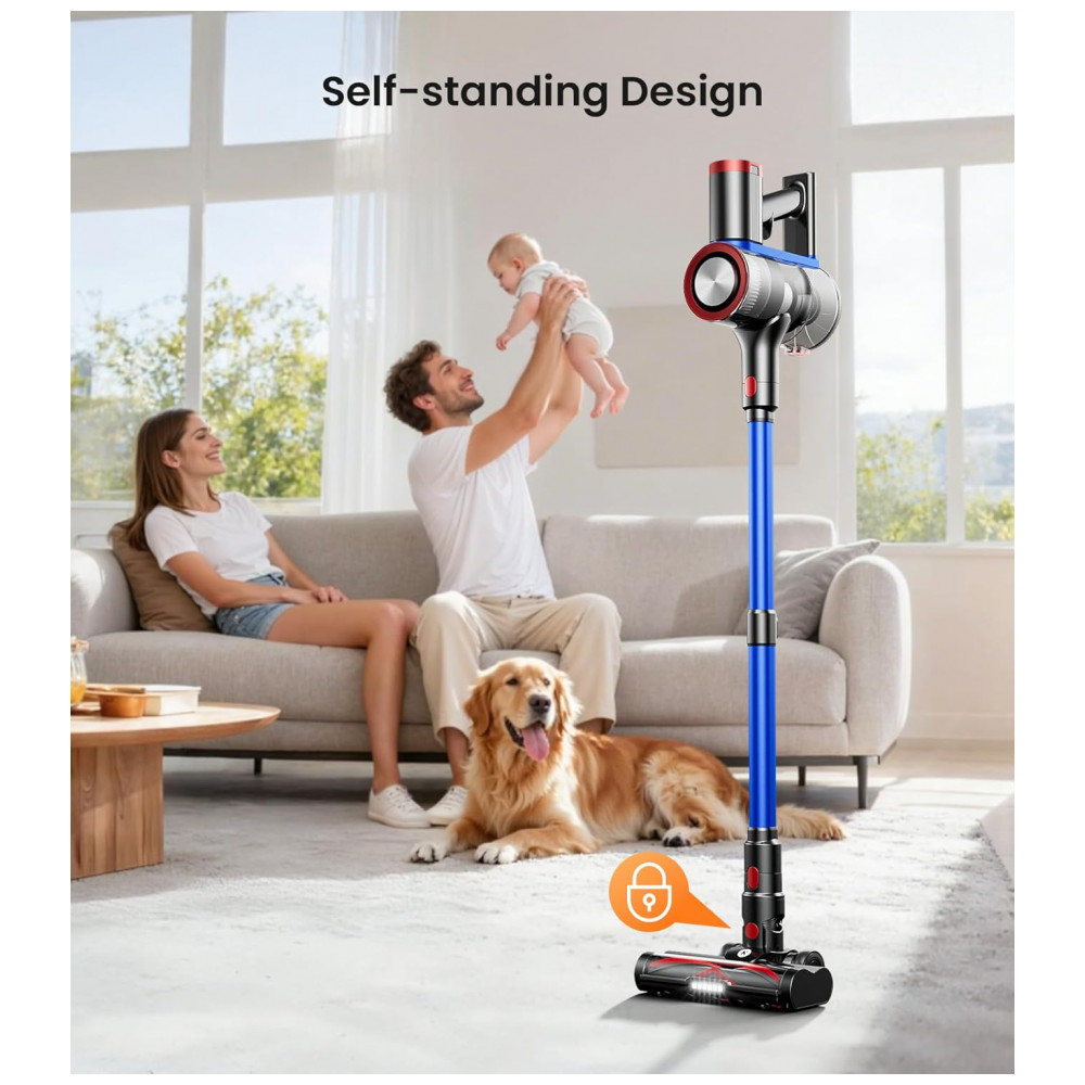 Aspirador Sem Fio NADALY N16 Azul Vermelho 550W 22.2V 1.5L Filtro HEPA Anti Emaranhamento