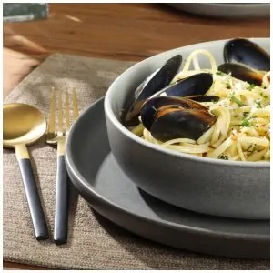 Conjunto de Jantar em Cerâmica de Pedra Estonada Gibson Elite Pasco 16 Peças Serviço para 4 Pessoas Cinza