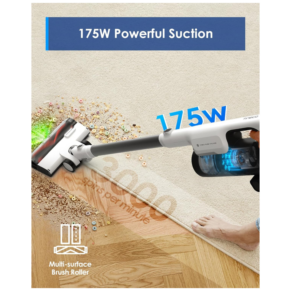 Aspirador Sem Fio Tineco Pure ONE Station 5 Branco 175W ZeroTangle iLoop Autolimpeza 70 Minutos Pure ONE Station 5 25.2V