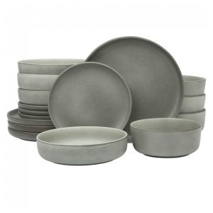 Conjunto de Jantar em Cerâmica de Pedra Estonada Gibson Elite Pasco 16 Peças Serviço para 4 Pessoas Cinza