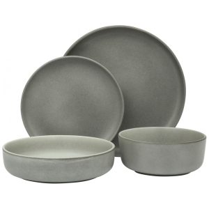 Conjunto de Jantar em Cerâmica de Pedra Estonada Gibson Elite Pasco 16 Peças Serviço para 4 Pessoas Cinza