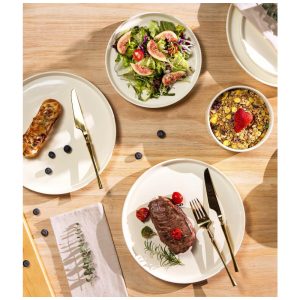 Conjunto de Jantar de Cerâmica TheTerra para 4 Pessoas, 12 Peças de Pratos e Tigelas de Porcelana Leves, Resistente a Riscos, Seguro para Forno, Micro