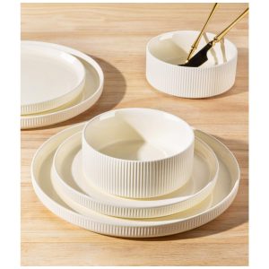 Conjunto de Jantar de Cerâmica TheTerra para 4 Pessoas, 12 Peças de Pratos e Tigelas de Porcelana Leves, Resistente a Riscos, Seguro para Forno, Micro