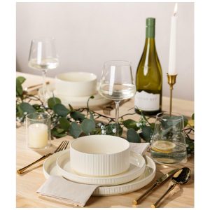 Conjunto de Jantar de Cerâmica TheTerra para 4 Pessoas, 12 Peças de Pratos e Tigelas de Porcelana Leves, Resistente a Riscos, Seguro para Forno, Micro