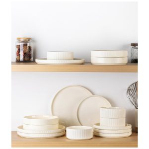 Conjunto de Jantar de Cerâmica TheTerra para 4 Pessoas, 12 Peças de Pratos e Tigelas de Porcelana Leves, Resistente a Riscos, Seguro para Forno, Micro