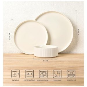 Conjunto de Jantar de Cerâmica TheTerra para 4 Pessoas, 12 Peças de Pratos e Tigelas de Porcelana Leves, Resistente a Riscos, Seguro para Forno, Micro