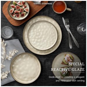Conjunto de Louças HaWare COSMOS 12 Peças em Stoneware, Resistentes a Lascar e Riscar, Micro ondas e Lava Louças, Cor Saturn Khaki
