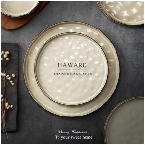 Conjunto de Louças HaWare COSMOS 12 Peças em Stoneware, Resistentes a Lascar e Riscar, Micro ondas e Lava Louças, Cor Saturn Khaki