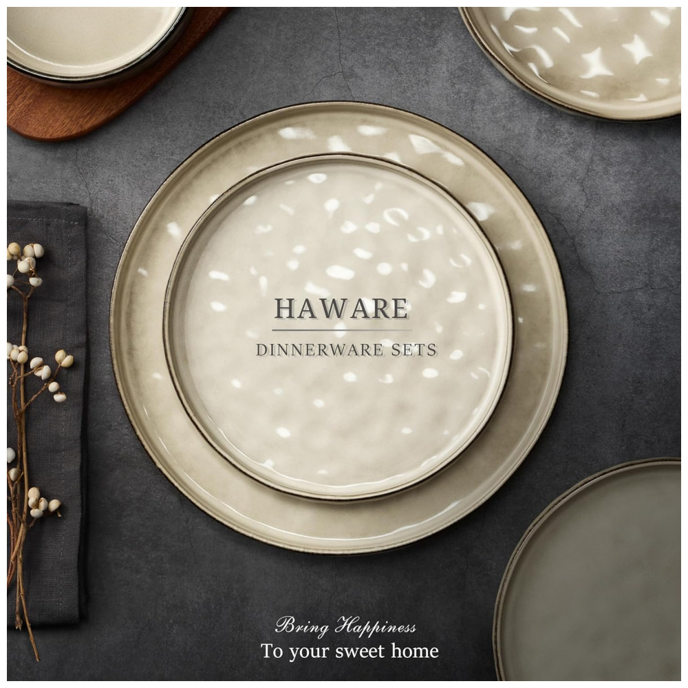 Conjunto de Louças HaWare COSMOS 12 Peças em Stoneware, Resistentes a Lascar e Riscar, Micro ondas e Lava Louças, Cor Saturn Khaki