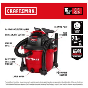 Aspirador de Pó Seco e Úmido 60L, 110v, CRAFTSMAN CMXEVBE17595, Vermelho
