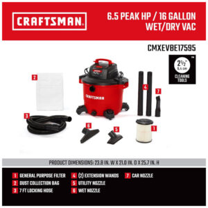 Aspirador de Pó Seco e Úmido 60L, 110v, CRAFTSMAN CMXEVBE17595, Vermelho