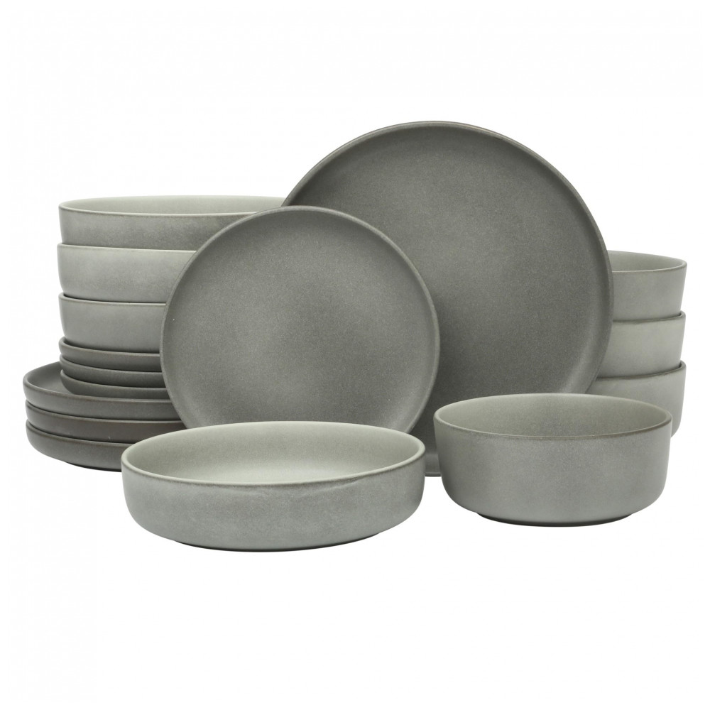 Conjunto de Jantar em Cerâmica de Pedra Estonada Gibson Elite Pasco 16 Peças Serviço para 4 Pessoas Cinza