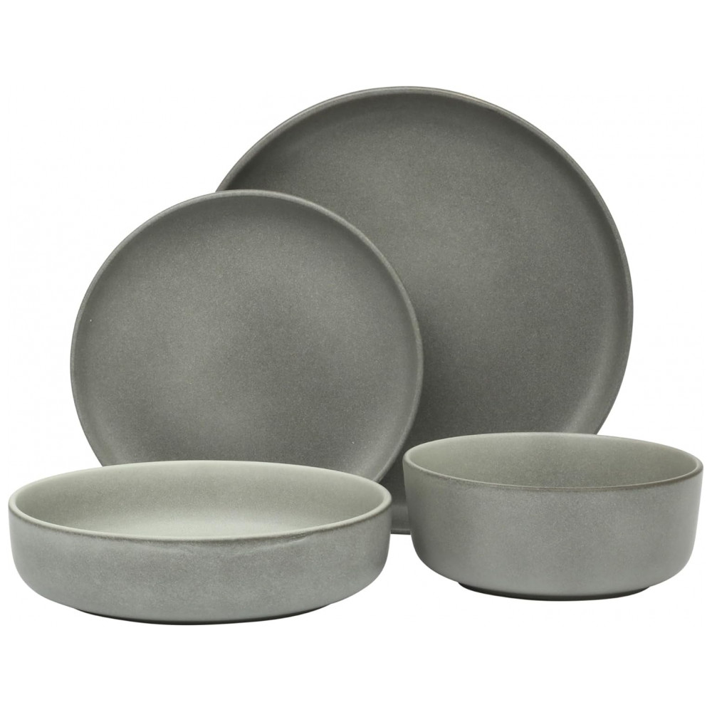 Conjunto de Jantar em Cerâmica de Pedra Estonada Gibson Elite Pasco 16 Peças Serviço para 4 Pessoas Cinza