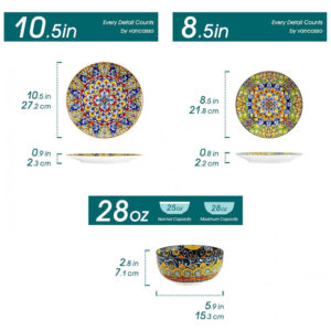 Conjunto de Jantar Vancasso 18 Peças, Pratos e Tigelas de Porcelana para 6 Pessoas, Resistente a Micro ondas e Lava louças, Estilo Bohemian, Serviço d